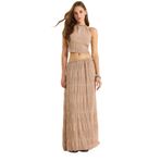 Shade Kadın Sırt Detaylı Gipeli Crop Bluz Astarlı Pileli Etek Takım 9542 60283444, Koyu Pudra, L
