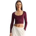 Shade Kadın Soft Touch Kare Yaka Uzun Kollu Basic Bluz 0380 60283878, Mürdüm, L