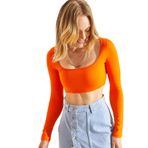 Shade Kadın Uzun Kol Kare Yaka Crop Bluz 60251250, Turuncu, XL