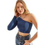 Shade Kadın Uzun Tek Omuz Crop Bluz 60251257, Indigo, XL