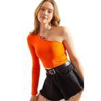 Shade Kadın Uzun Tek Omuz Crop Bluz 60251257, Turuncu, XL
