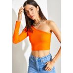 Shade Kadın Uzun Tek Omuz Crop Bluz - Turuncu - XL