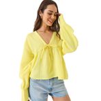 Shade Kadın V Yaka Bağlama Detaylı Müslin Bluz 1003 60283051, Sarı, M