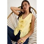 Shade Kadın V Yaka Fiyonk Detaylı Müslin Peplum Bluz G28-4883 60283356, Limon Sarısı, L