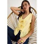 Shade Kadın V Yaka Fiyonk Detaylı Müslin Peplum Bluz G28-4883 60283356, Limon Sarısı, S