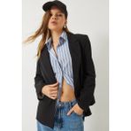 Shade Kadın Vatkalı Astarı Çizgili Çilek Kumaş Blazer Ceket - Siyah