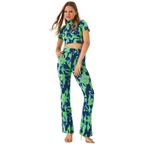 Shade Kadın Yarım Balıkçı Yaka Kısa Kollu Crop Beli Lastikli Pantolonlu Alt-Üst Takım 60261374, Lacivert-Yeşil, L