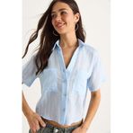 Shade Kendinden Çizgili Çift Cep Detaylı Viskon Crop Gömlek, S, 60283409, Bebe Mavisi, Kadın