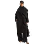 Shade Klapa Yaka Fular Aksesuarlı Oversize Kaşe Kaban, L, Klapa Yaka Fular Aksesuarlı Oversize Kaşe Kaban, Siyah, Kadın