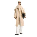 Shade Klapa Yaka Fular Aksesuarlı Oversize Kaşe Kaban, M, Klapa Yaka Fular Aksesuarlı Oversize Kaşe Kaban, Bej, Kadın