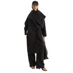 Shade Klapa Yaka Fular Aksesuarlı Oversize Kaşe Kaban, M, Klapa Yaka Fular Aksesuarlı Oversize Kaşe Kaban, Siyah, Kadın