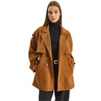 Shade Kruaze Yaka Apoletli Kuşaklı Süet Trençkot, XL, Aller Detaylı Apoletli Kuşaklı Cepli Süet Trençkot, Camel, Kadın