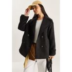 Shade Kruvaze Yaka Astarlı Kısa Oversize Kaşe Kaban, M, Kruvaze Yaka Astarlı Kısa Oversize Kaşe Kaban, Siyah, Kadın