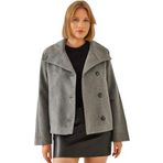 Shade Kruvaze Yaka Düğmeli Kaşe Ceket, XL, 60251924, Gri, Kadın