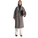Shade Kruvaze Yaka Oversize Uzun Kaşe Kaban, L, 60283849, Koyu Gri, Kadın