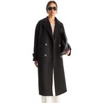 Shade Kruvaze Yaka Oversize Uzun Kaşe Kaban, L, 60283849, Siyah, Kadın