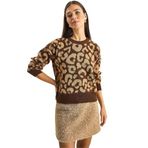 Shade Leopar Desenli Bisiklet Yaka Triko Kazak, Standart, 60285010, Kahverengi-Camel, Kadın