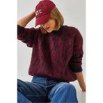 Shade Leopar Desenli Şardonlu Triko Kazak, Standart, 60351279, Bordo, Kadın