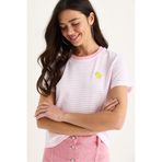 Shade Limon Nakışlı Çizgili Pamuklu Basic T-Shirt, S, 60283387, Şeker Pembe, Kadın