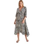Shade Multi Desenli Kruvaze Yaka Kloş Elbise, L, 40901027, Siyah, Kadın