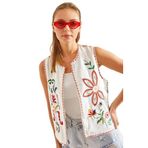Shade Nakış İşlemeli Astarlı Yelek 60131016, S, Nakış İşlemeli Astarlı Yelek, Beyaz-Kırmızı, Kadın