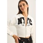 Shade NYC Nakışlı Kapüşonlu Crop Hırka, S, 60283794, Beyaz, Kadın