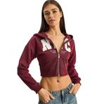 Shade NYC Nakışlı Kapüşonlu Crop Hırka, S, 60283794, Bordo, Kadın