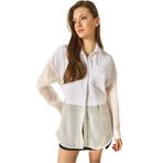 Shade Organze Tül Detaylı Oversize Gömlek, M, 60283263, Beyaz, Kadın