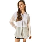 Shade Organze Tül Detaylı Oversize Gömlek, S, 60283263, Beyaz, Kadın