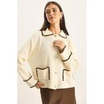 Shade Polo Yaka Triko Hırka, Standart, 60285001, Krem, Kadın