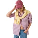 Shade Tek Cep Detaylı Çizgili Oversize Gömlek, L, 60283103, Lila, Kadın