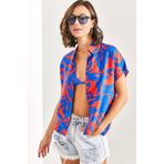 Shade Yarasa Kol Multi Desenli Viskon Gömlek, S, 40921019, Lacivert-Fuşya, Kadın