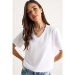 Shade%100 Organik Pamuk Derin V Yakalı Comfort Fit T-Shirt, M, 60602066, Beyaz, Kadın