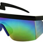ShadyVEU Yarı Kenarsız Neon Gökkuşağı Güneş Gözlüğü Aynalı Lens UV Koruması 80'ler Retro Rave Shades Eğri Zikzak Cıvata Kolu, Siyah Çerçeve Mavi Burun Pedi / Gökkuşağı Aynalı Lens, Large