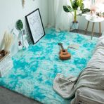 Shaggy Derin Tüylü Halı - Kabarık Kaymaz Yıkanabilir - Oturma Odası/Yatak Odası için Modern Büyük Halı - Suni Kürk İmitasyon - Tiedye - Açık Mavi - 120 x 200 cm