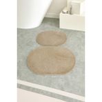 Shaggy Oval Büyük Boy Kaymaz Taban Yıkanabilir 60X100 60X50 2'li Set Banyo Paspası - Bej