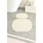 Shaggy Oval Büyük Boy Kaymaz Taban Yıkanabilir 60X100 60X50 2'li Set Banyo Paspası - Ekru