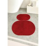 Shaggy Oval Büyük Boy Kaymaz Taban Yıkanabilir 60X100 60X50 2'li Set Banyo Paspası - Kırmızı