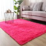 Shaggy yüksek havlı oturma odası halısı yumuşak kaymaz yatak halısı yatak odası çocuk odası için modern kabarık halı (gül kırmızısı 50 x 80 cm)