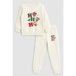 Shain Mickey Mouse Yılbaşı Noel Baba Christmas Baskılı Bisiklet Yaka Ekru Çocuk Eşofman Alt Üst Takım - 10 - 11 Yaş
