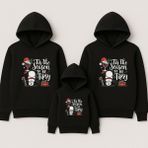 Shain Yeni Yıl Noel Yılbaşı Christmas Baskılı Anne Baba Çocuk Kombin Kapşonlu Sweatshirt - Siyah