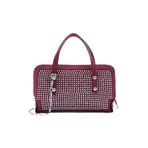 SHAKA Bordo Shk223 Süet Kumaş Taşlı Mini Boy Fermuarlı Tek Bölmeli Zincirli El. Kol ve Omuz Çantası,Bordo