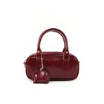 SHAKA Kırışık Dokulu Cherry Bordo Shk207 Suni Deri Charm Detaylı Fermuarlı El, Kol ve Omuz Çantası,Bordo