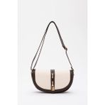 Shaka Krem-Kahverengi Shk92 Kilit Detaylı Deri Tek Bölmeli Çıtçıtlı El, Kol Ve Omuz Çantası U:15 E:25 G:6 Cm - Kahverengi - Krem