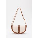 Shaka Krem-Taba Shk92 Kilit Detaylı Deri Tek Bölmeli Çıtçıtlı El, Kol Ve Omuz Çantası U:15 E:25 G:6 Cm - Taba - Krem