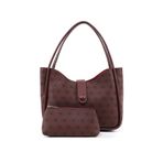 SHAKA Monogram Basıkılı Bordo Shk79 Deri Düğme Detaylı Çıtçıtlı Makyaj Çantalı Kol ve Omuz Çantası,Bordo S225-00148