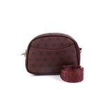 SHAKA Monogram Baskılı Bordo SHK194 Suni Deri Fermuarlı 2 Bölmeli Ayarlanabilir Kolon Askılı Omuz Çantası