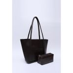 Shaka Siyah Shk80 Önü Cepli Çıtçıtlı Makyaj Çantalı Deri Büyük Boy Kol Ve Omuz Çantası U:26 E:40 G:8 Cm - Kahverengi