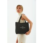 SHAKA Siyah U46 Kanvas Kumaş ,iki Bölmeli Ön Cep Detaylı ,çıt Çıt Kapatmalı,tote Bag Işlemeli Kol Ve Omuz