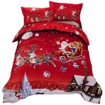 Shamdon Home Collection Nevresim takımı-Set Merry Christmas-Design, 1 çarşaf, 2 yastık kılıfı, çok yumuşak kumaş, Noel için hediye, 3'lü Set, King(220x240 cm)